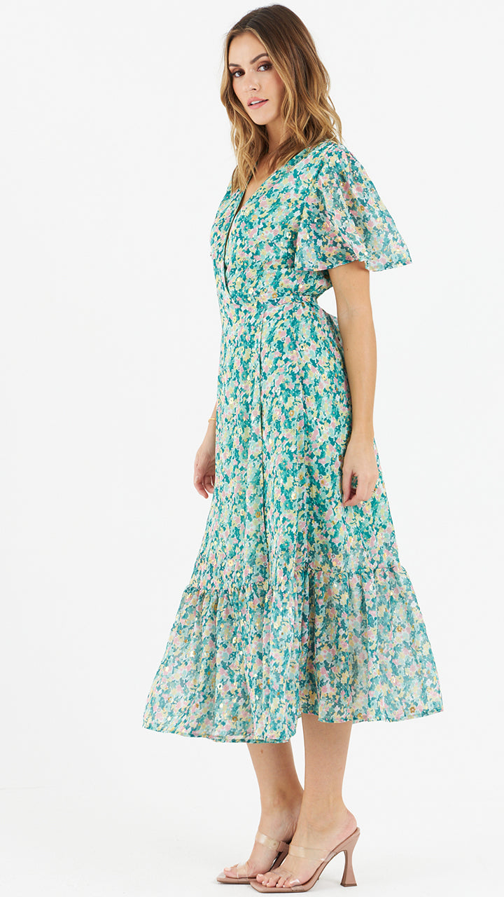 Carlisle Floral Wrap Dress in Green by ...